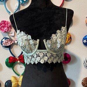 For Love & Lemons Sage Floral Lace Longline Underwire Bralette